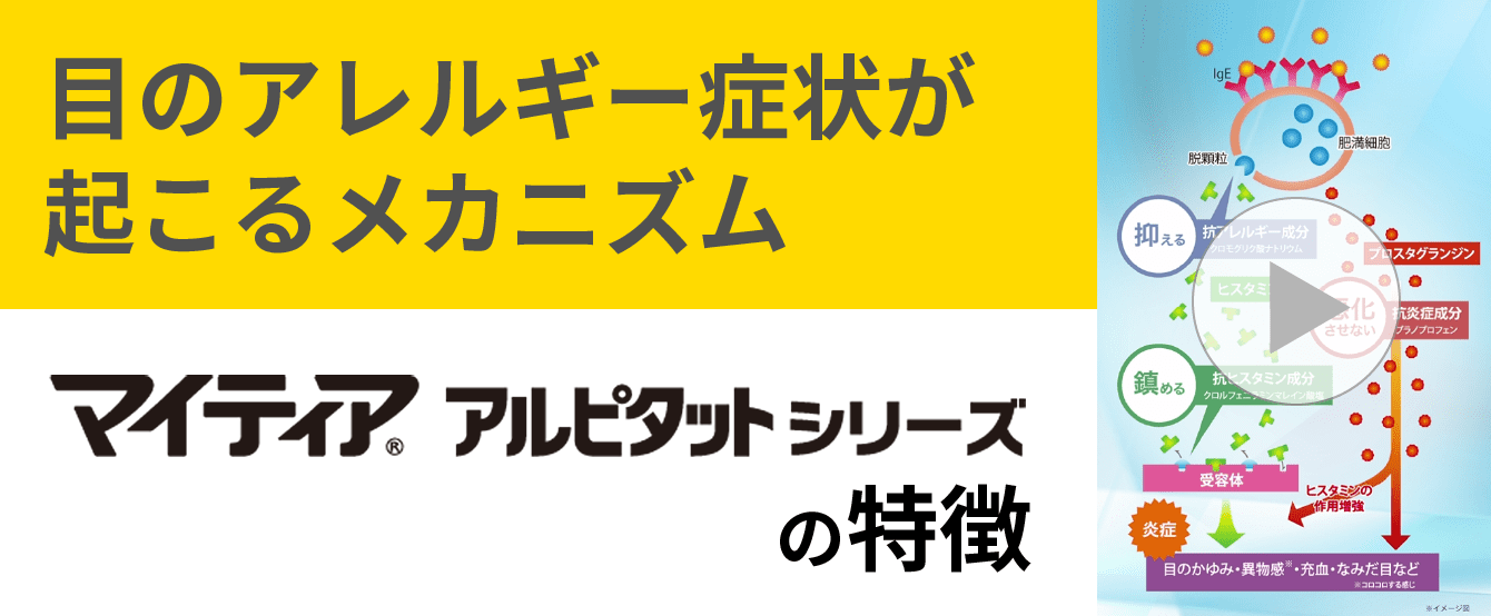 アレルギー症状が起こるメカニズムとマイティアアイテクトアルピタットシリーズの説明動画を見る